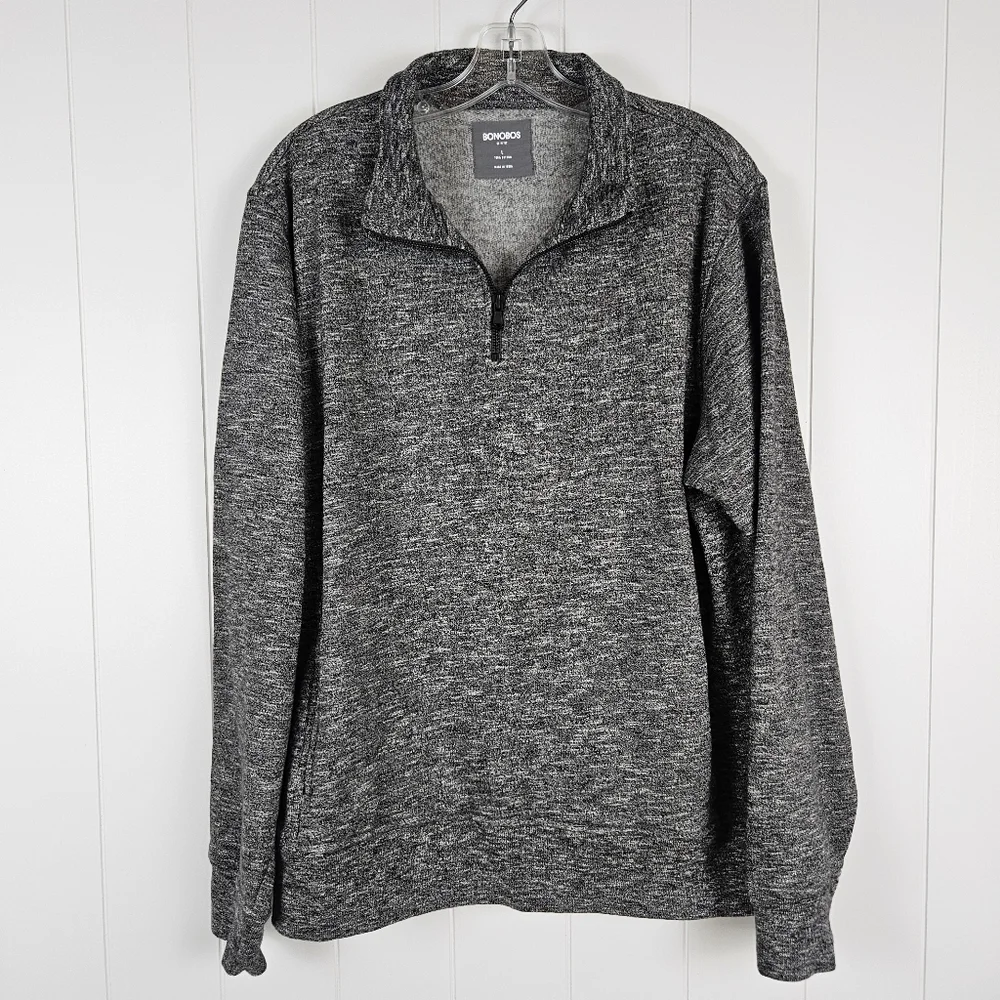 Bonobos Mens Sweatshirt 1/4 Zip Heathered Gray Slim Fit Kangaroo Pocket L
